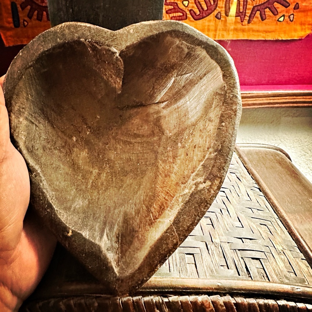 Handcarved wood heart bowl